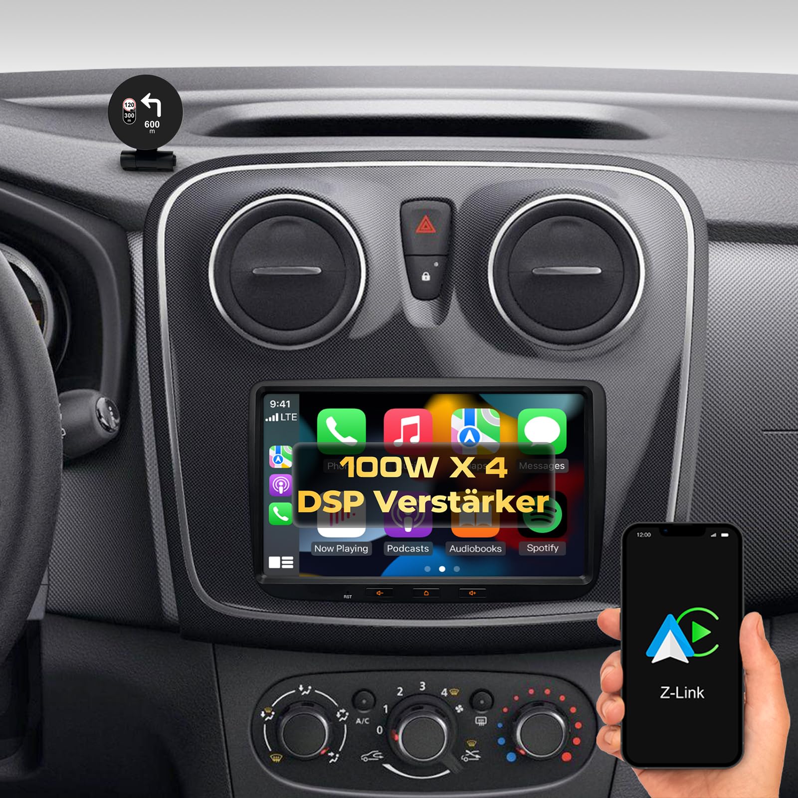 DYNAVIN Android Autoradio Navi für Dacia Sandero Duster Logan Renault Captur; 8 Zoll Radio mit Wireless Carplay und Android Auto | Head-up Display | Inkl. DAB+; D9-DAC Premium Flex