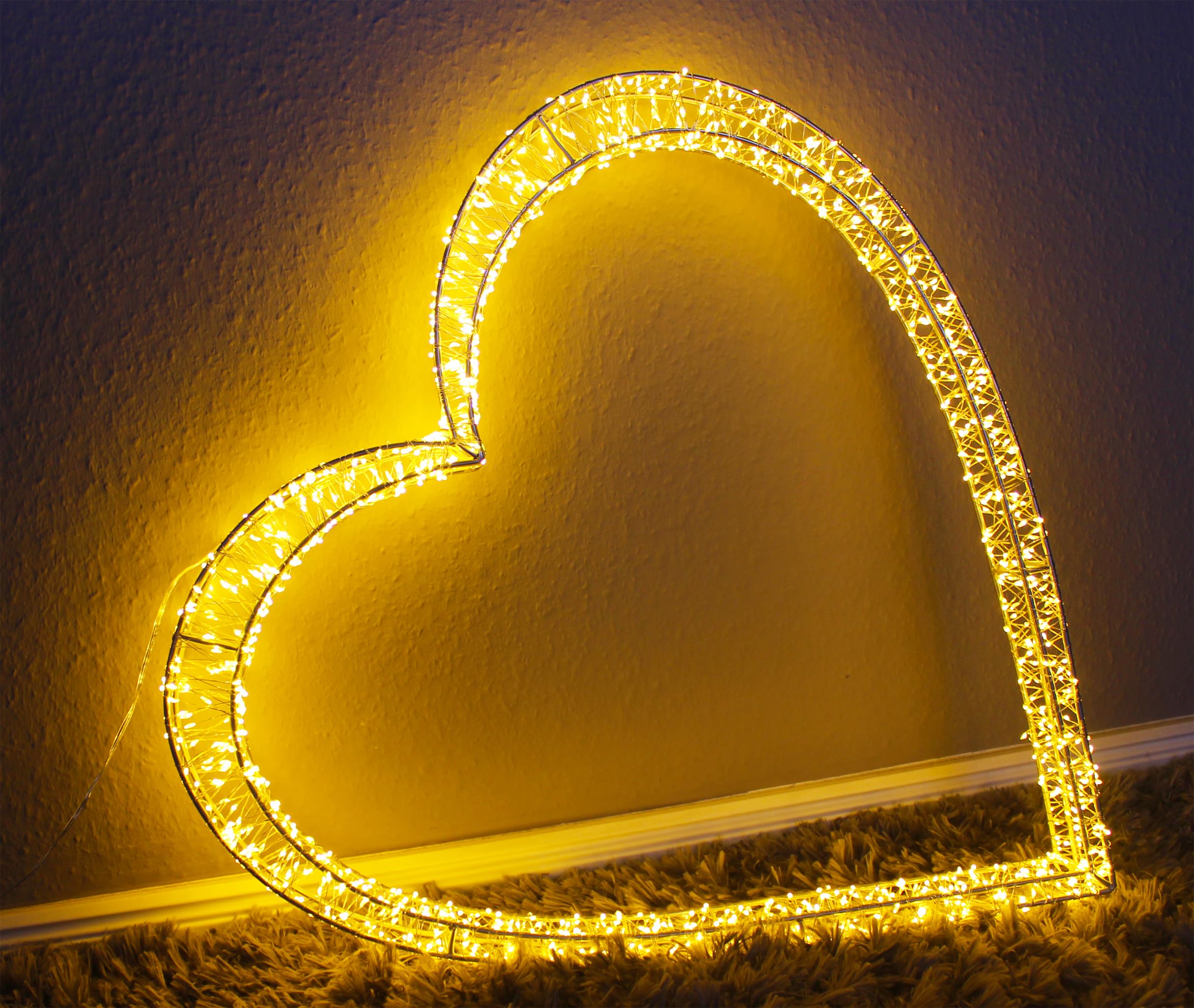 Decorazione a LED a forma di cuore con 1440 LED, 62 x 60 x 5 cm, con timer, cuore luminoso, lampada decorativa per interni ed esterni