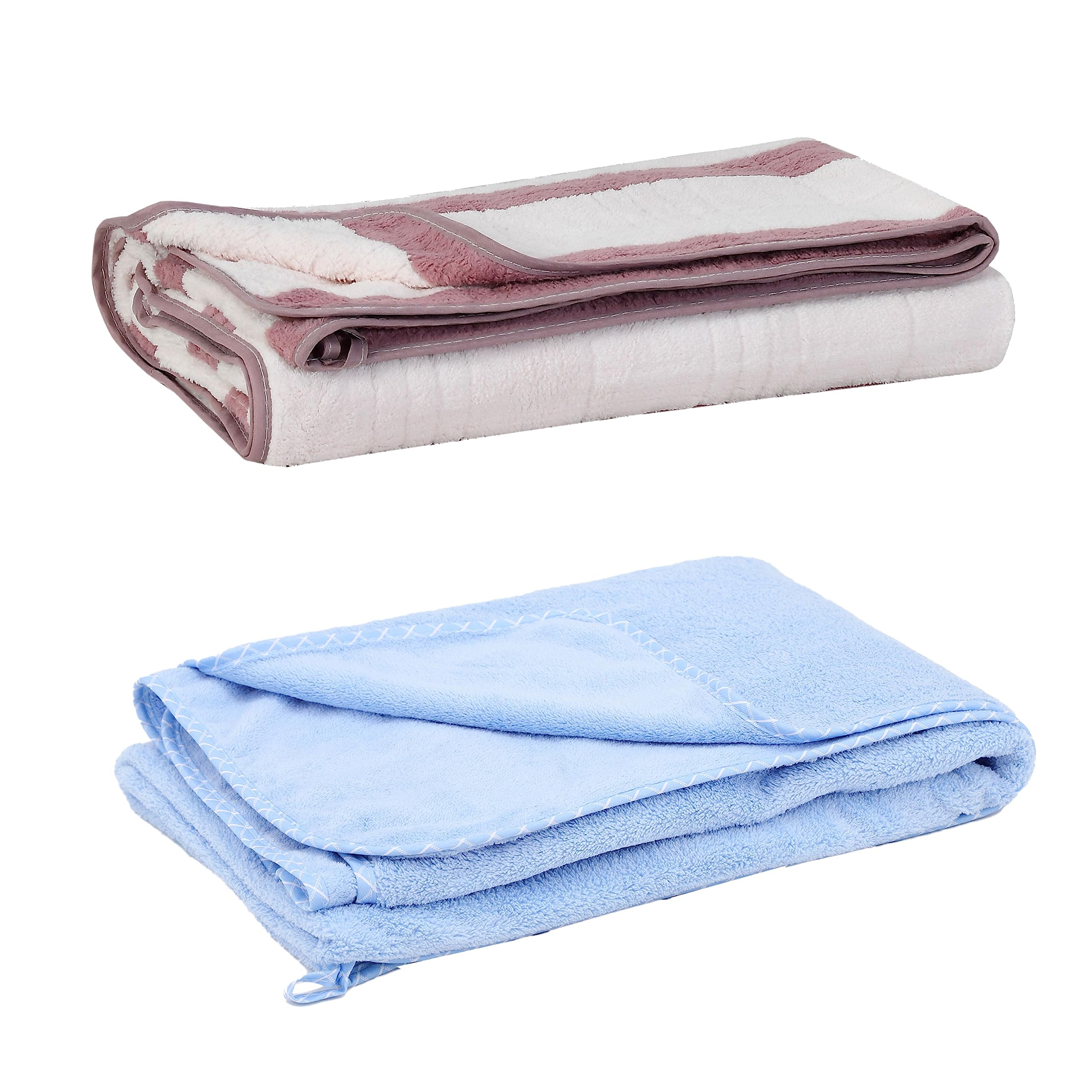 UrbanLeaf Microfiber Large Bath Towel | Quick Dry Super Absorbent - Bath Towel for Men and Women | Plain Blue & Wine Stripe | Towel for Bath, Travel, Gym, Beach, Pool, and Yoga (70 X 140 CMs)