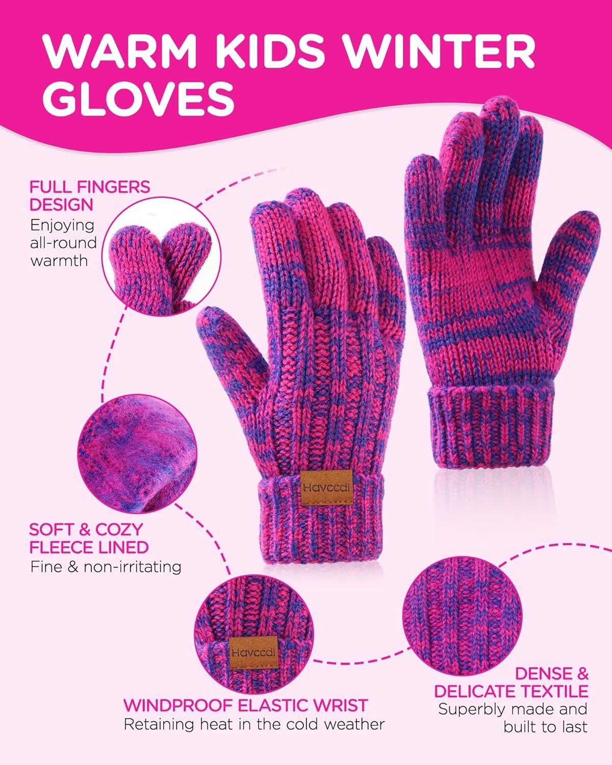 Kids Winter Hat Scarf Gloves Set - Girls Boys Fleece Lined Beanie Hat with Pom Knit Scarf Warm Mittens for Children - Image 5