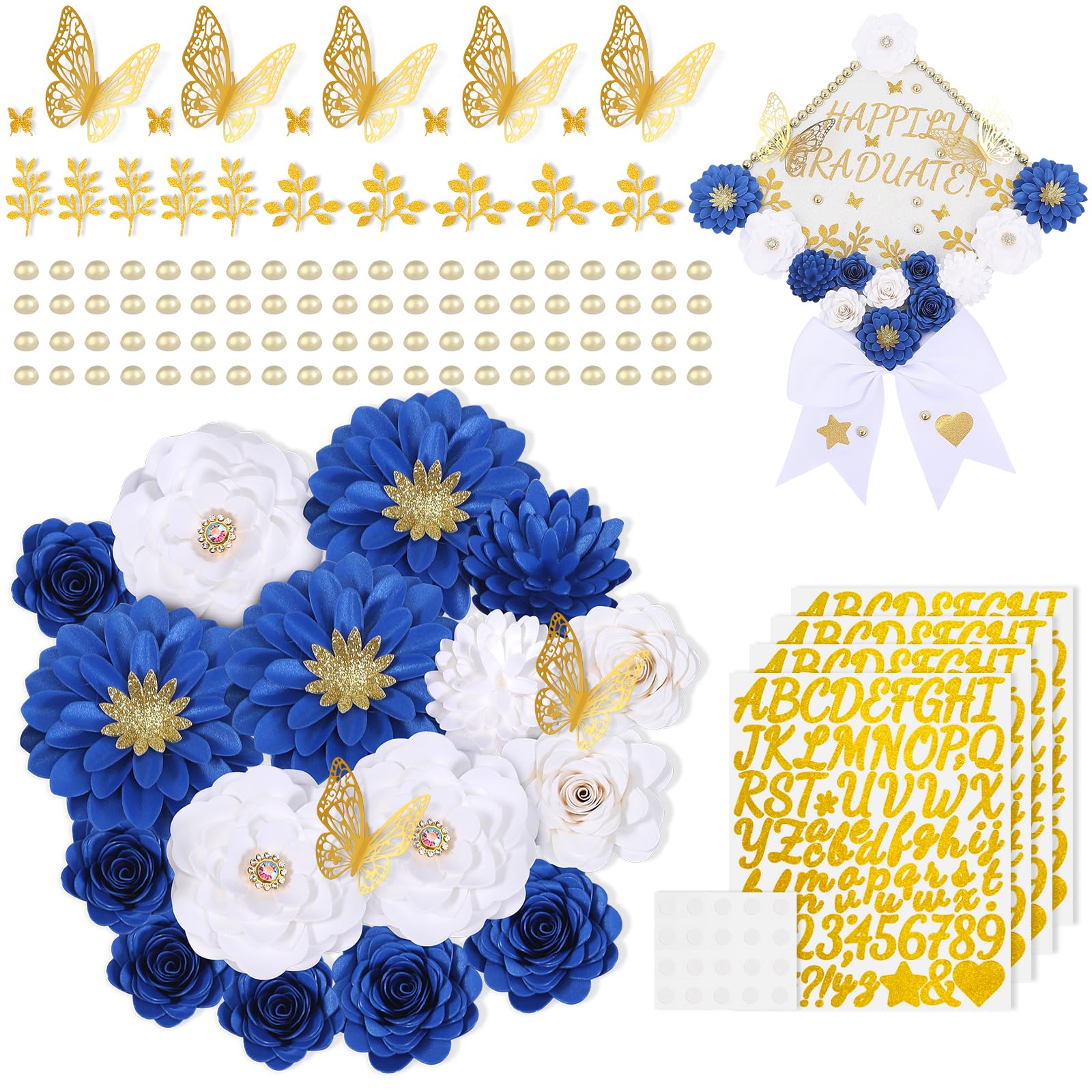 Mverse Paper Flowers for Graduation Cap Decoration Kit, Small Roses Flores for Crafts, 3D Flores for Shadow Box Projects