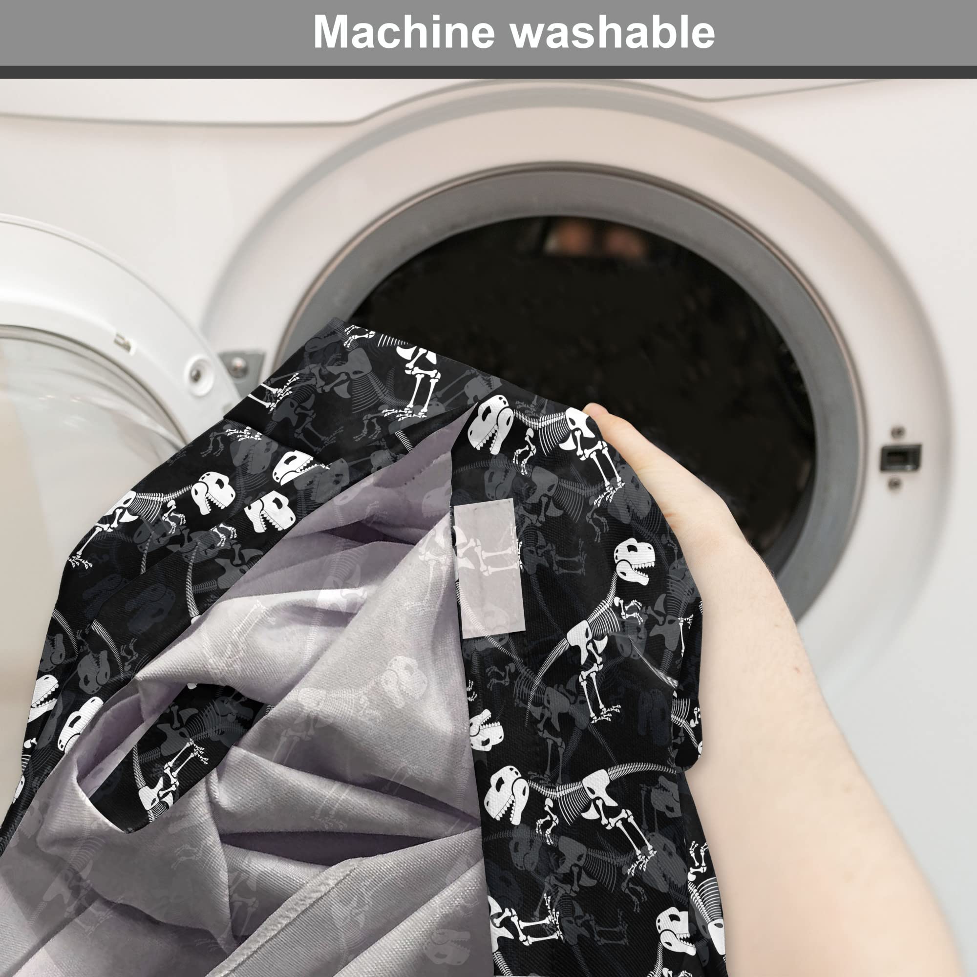 Lunarable Dinosaur Dog Crate Cover, White Color Dinosaur Skeleton Illustration Tyrannosaurus Bones and Skull Print, Easy to Use Pet Kennel Cover for Small Dogs Puppies Kittens, 36 Inch, Black White