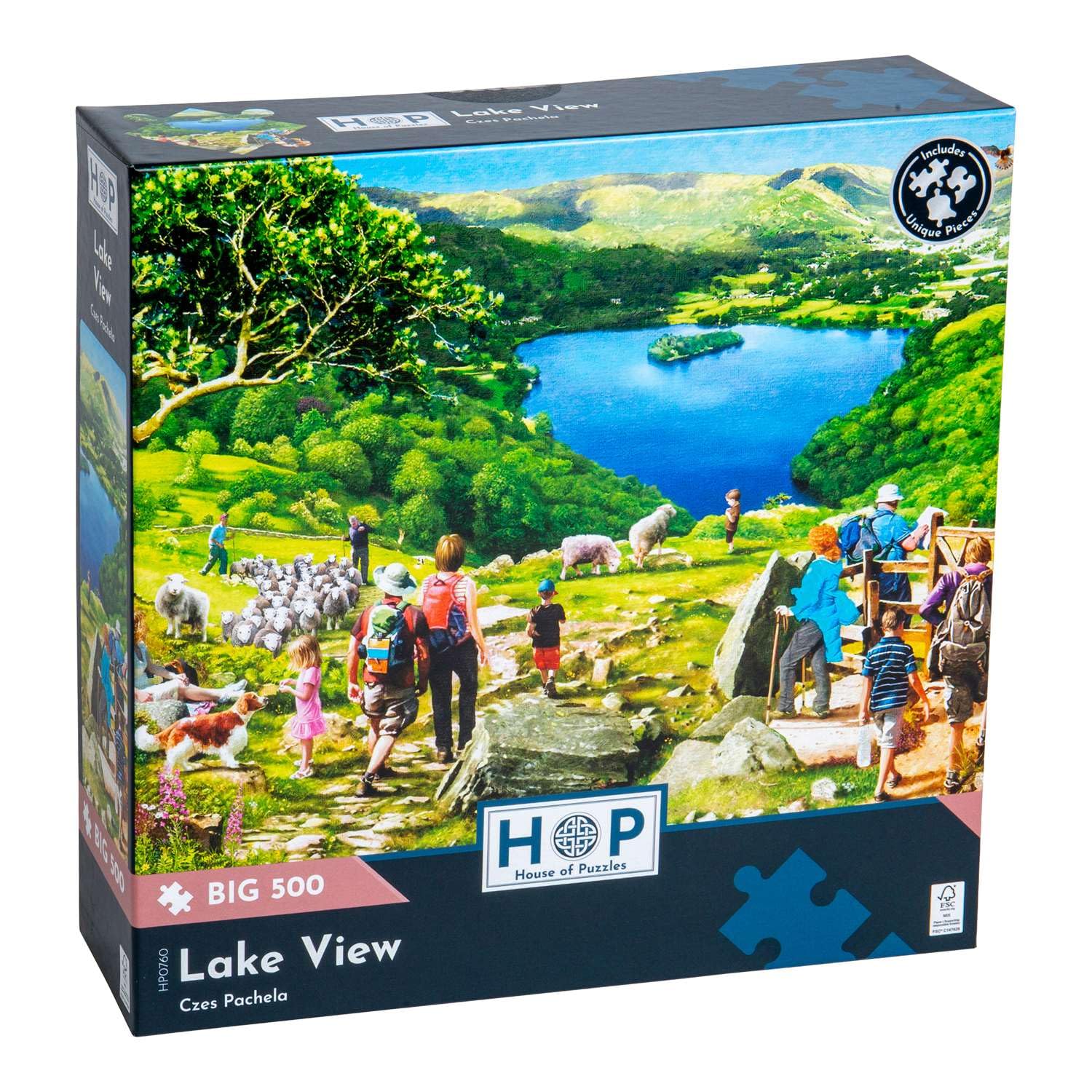 The House of Puzzles Lake View Jigsaw, Big 500 Piece Jigsaws for Adults Extra Large Pieces, Artist Illustrated