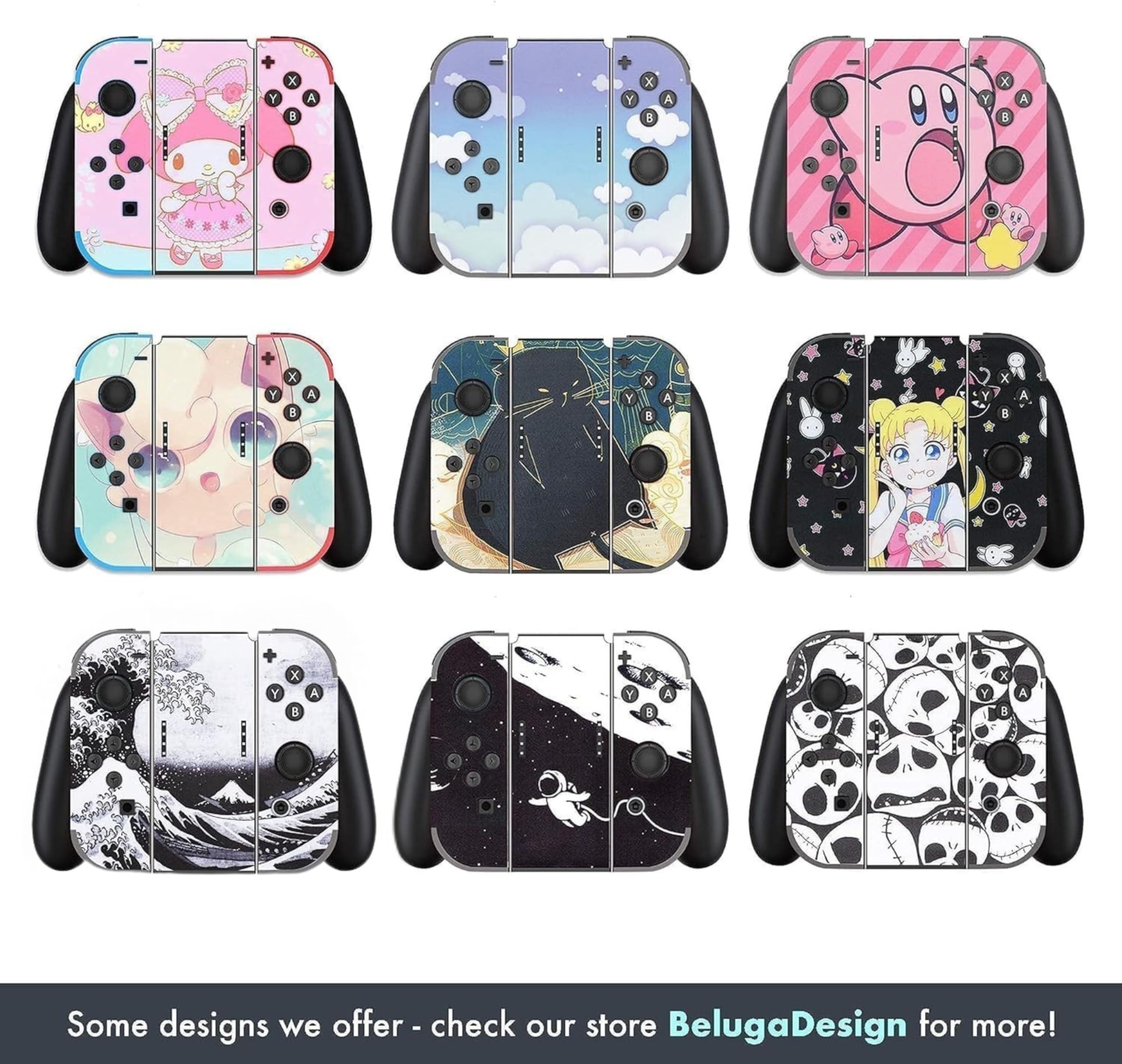 BelugaDesign Peau de commutateur de Gros Chat | Autocollant Pastel Wrap Vinyle | Cute Kawaii Animal Leaves Cartoon Ensemble Complet Compatible avec Nintendo Switch (Switch Standard, Multicolore)