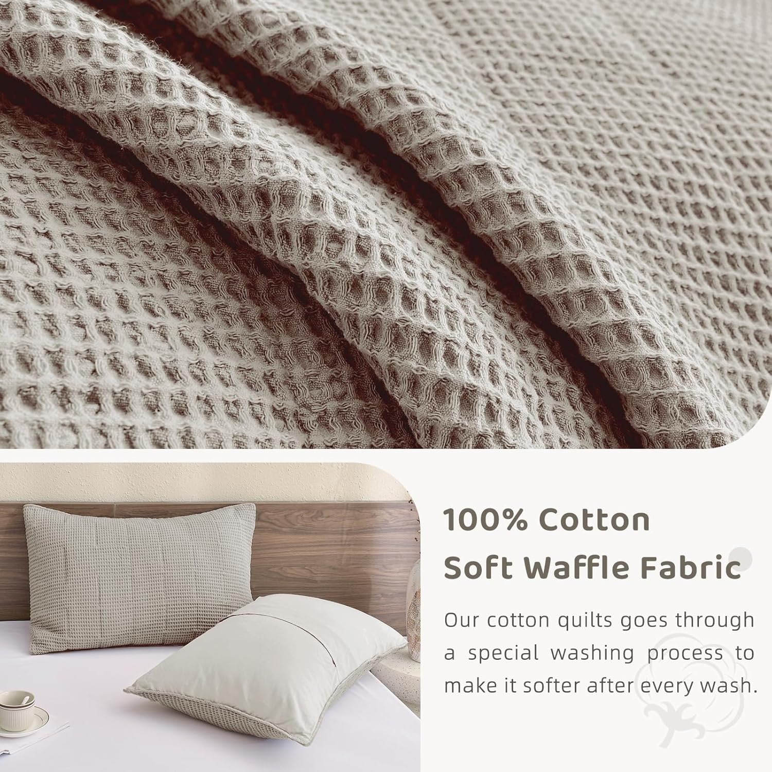 Sanracie Oversized King Bedspread(128"x120"), Cotton Waffle Weave Quilt Set 3Pcs Soft Lightweight Farmhouse Quilt California King Size Oversized Extra Large Wide Bedding Coverlet for All Seasons - Image 5