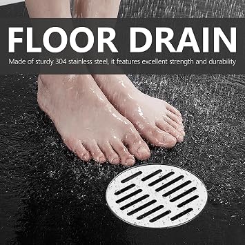 2Pcs Round Stainless Steel Floor Drain, Shower Drain Cover Anti Blocking Drain Grate For Bathroom, Kitchen, Toilet, Bathroom, Shower Room, Toilet, Laundry, Garden, 110 Flat Mouth