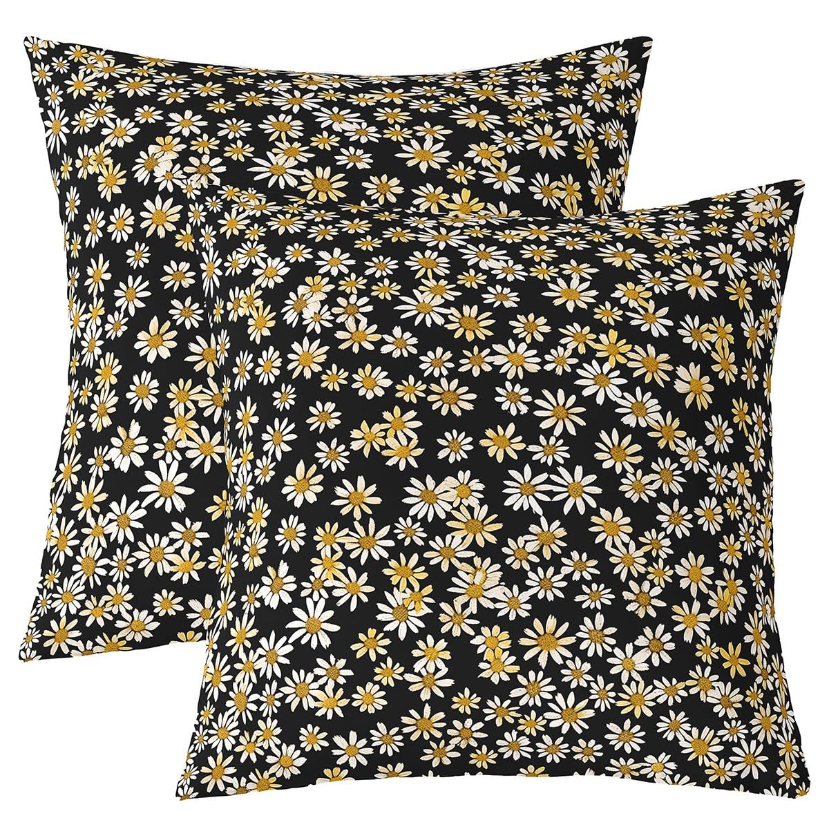 Loussiesd Yellow Daisy Damask Throw Pillow Covers 45x45cm Set of 2 Soft for Girls Boys Kids Botanical Floral Printed Decor Pillowcases Room Decor Jacquard Flower Vintage Floral Blossom Cushion Case