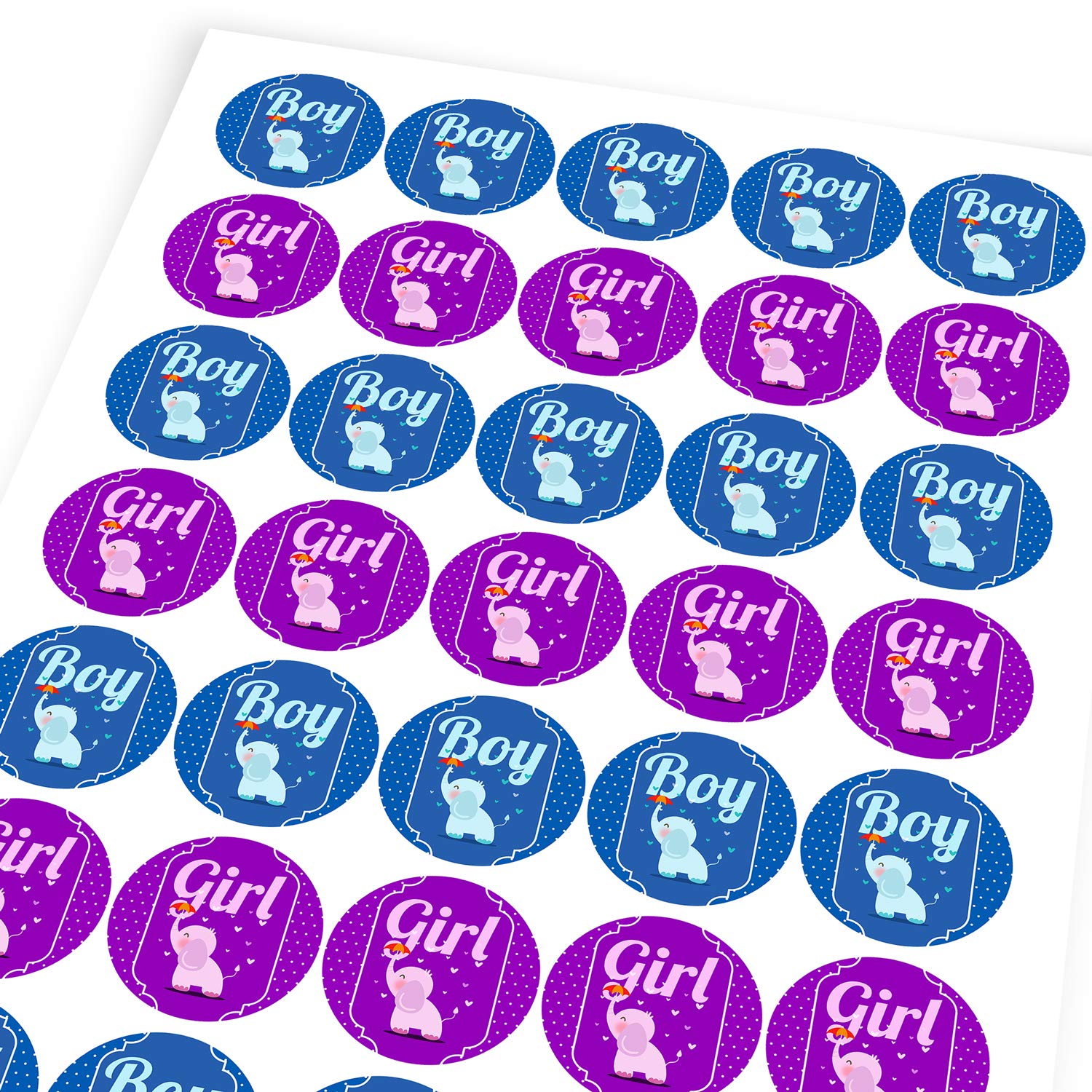 Chunky Hamster Gender Reveal Boy or Girl Cute Elephant Umbrella Sticker Labels Children Parents Teachers Kids Party Reward (3.5 CM x 35 / 1, A4 Sheet)