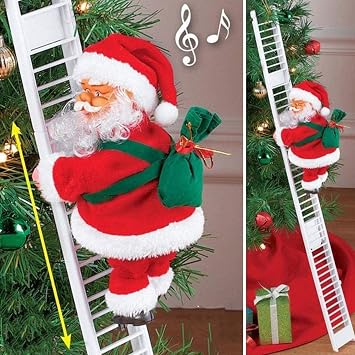 Electric Santa Claus Climbing Ladder, Funny Climbing Santa Music, Electric Climbs Up and Down, Christmas Tree Decorations for a Festive Touch White
