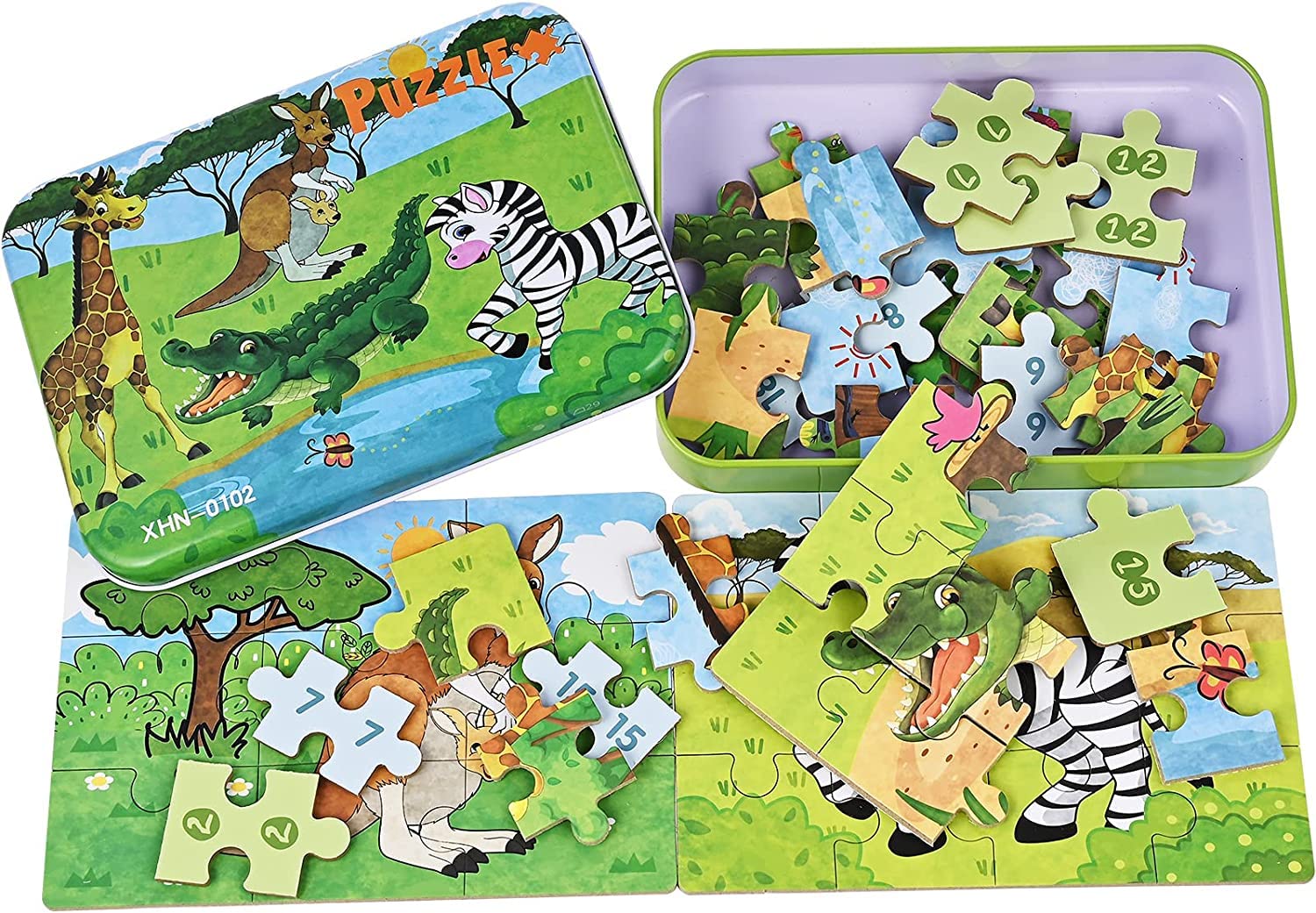Faburo Puzzle 1 2 3 4 5 años Juguetes Niños, Brinquedos Bebe 8 Pcs, Juegos Educativos Conocer Animales, Rompecabezas Juegos Niños, Regalo Niña y Niño, Juguetes Educativos Infantiles con Caja Regalo
