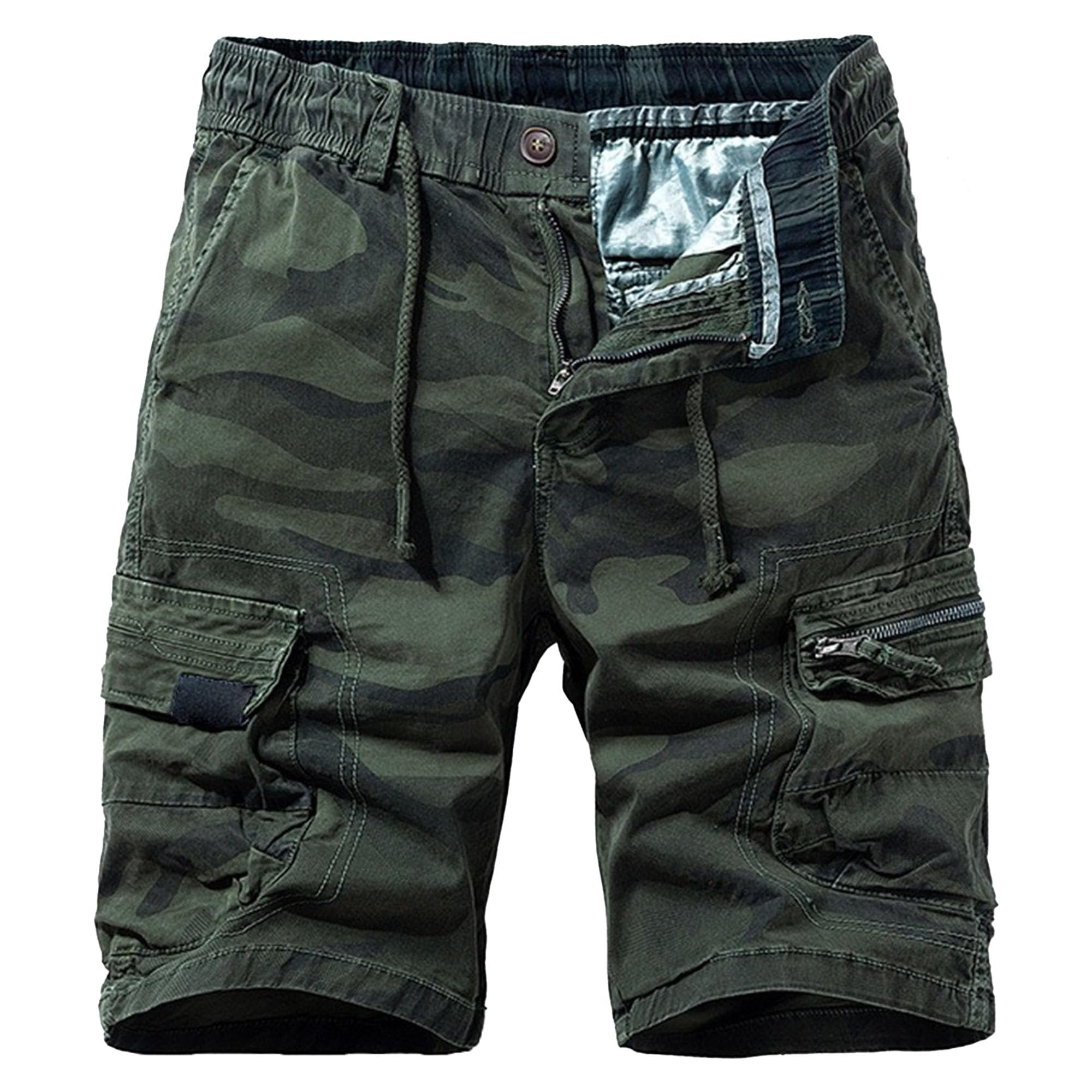 Short cargo homme coton sergé camouflage vert style militaire décontracté taille 30 - 7