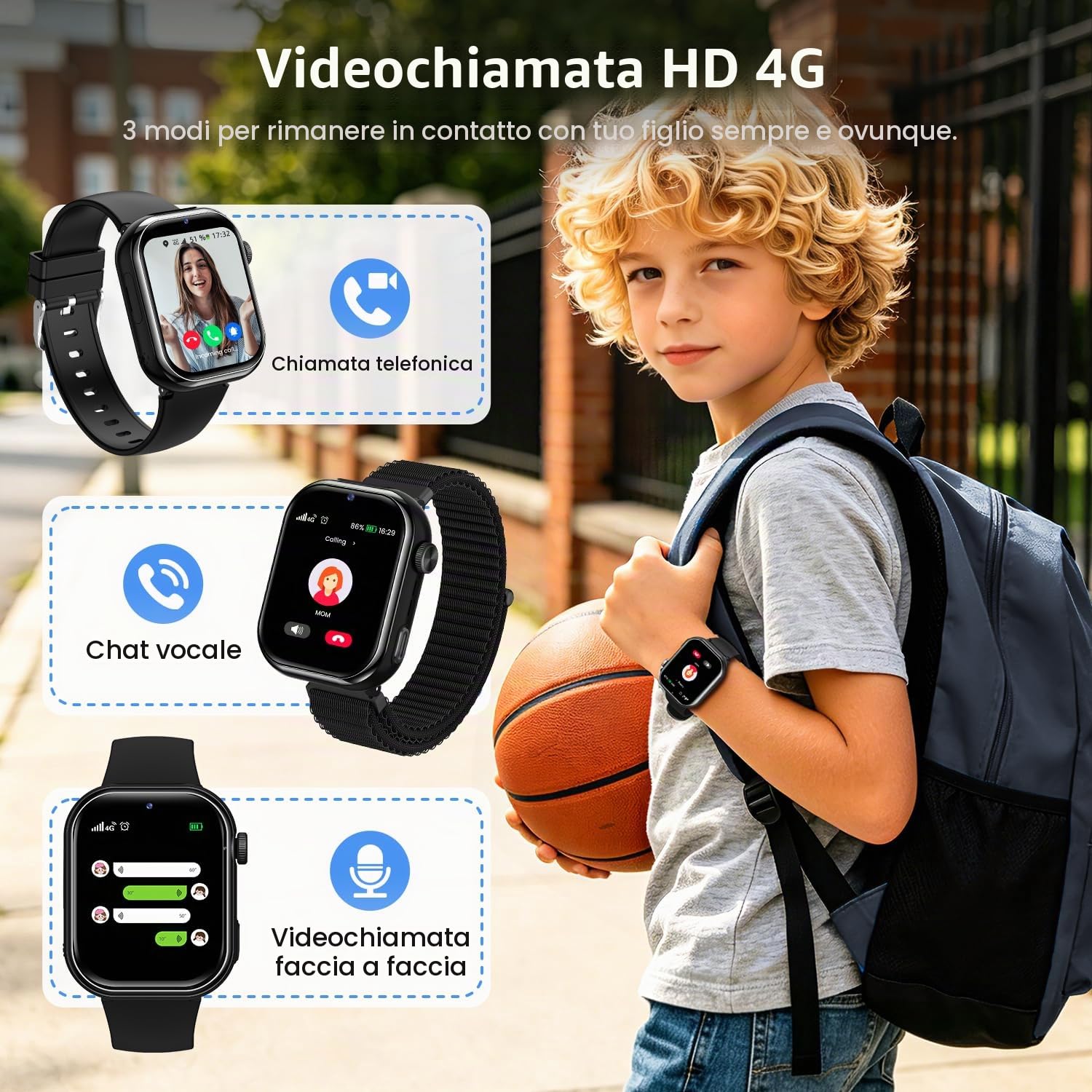 4G Smartwatch Bambini, Orologio GPS Bambini con Chiamate Videochiamate, Chat Vocale, modalità Scuola, Doppia Fotocamera, Sveglia, Contapassi, IP68 Calcolatrice Smart Watch per Ragazzi e Ragazze, Nero