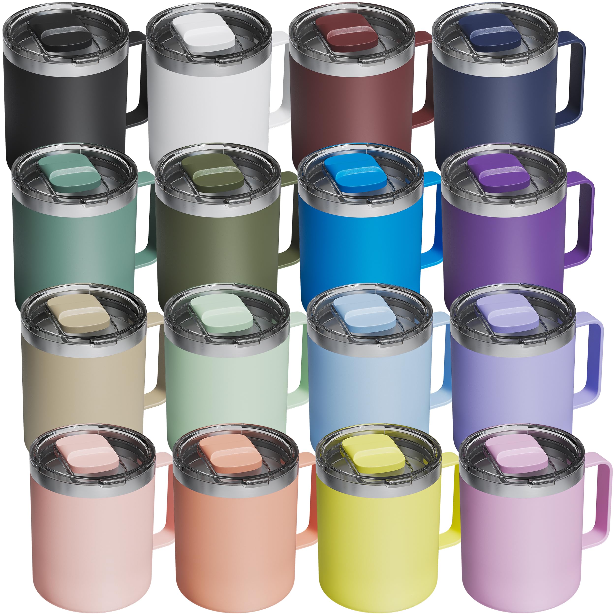 16 Pack 12oz Insulated Coffee Mug with Lid, Stainless Steel Cup