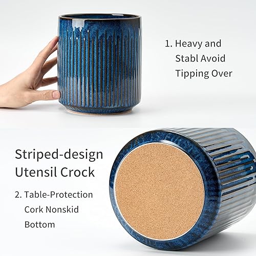 Miniatura 4 de JIEMEI HOME - Soporte para utensilios de cocina, de cerámica grande de 7.2 pulgadas para encimera de cocina, soporte para utensilios con tapete de