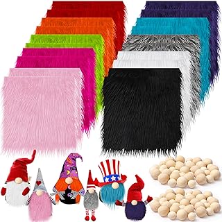 Tudomro 20 Pcs Faux Fur Fabric 10" x 10" with 40 Pcs Wood Balls, Shaggy Faux Fur Square Patches, Gnome Beards for Crafting Sewing Costume Rug Pillow Cushion Pad Chair Cover(Bright Color)