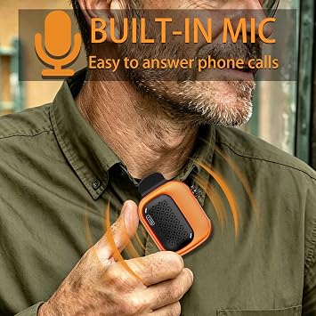 SBUSFGT Wearable Bluetooth Speaker, 43g Mini Clip-On Bluetooth Speaker, 3 Wearable Ways, Ultra-Light, Dustproof for Hiking, Swimming, Shower, Outdoor Activities (Orange)