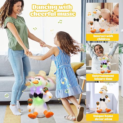 Miniatura 2 de LUKETURE Pato bailarín, juguete de pato, juguete parlante repite lo que dices, peluche de pato cantante bailarín, divertido animal de peluche