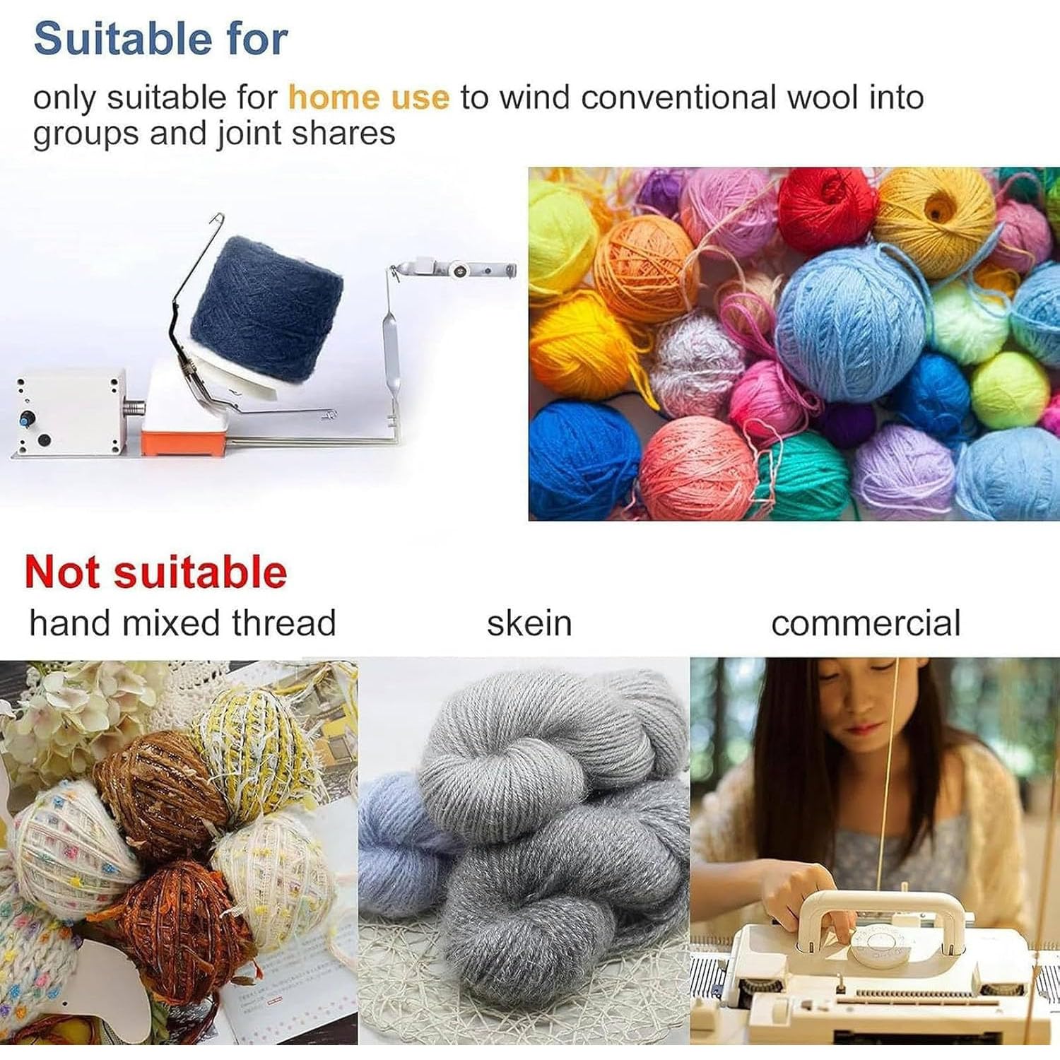 LHQYA Electric Yarn Ball Winder, Electric Knitting Roll String, Holds 500 G of Yarn, Adjustable Speed, Fast Sorting, with Tension Adjustment Device, for Metallic Yarn/Fiber/Wool/Thread