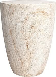 Empire Art Direct Tapered Travertine Stone Finish Italian Design MgO Side Accent Table, Living Room, Bedroom & Office, 14.5"x14.5"x18.3"
