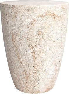 Empire Art Direct Tapered Travertine Stone Finish Italian Design MgO Side Accent Table, Living Room, Bedroom & Office, 14.5"x14.5"x18.3"