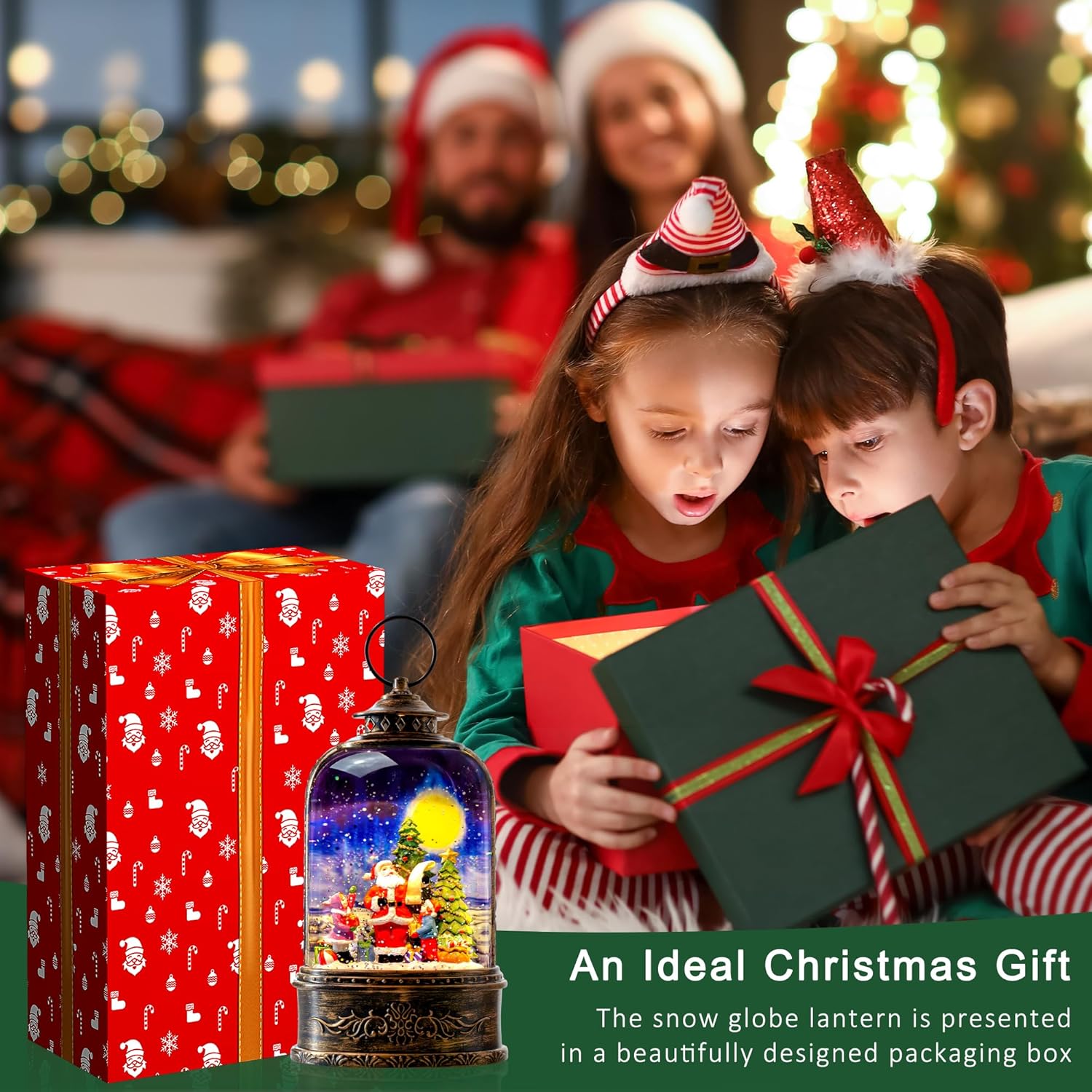 Christmas Snow Globe Water Lantern with Santa List Scene Battery Operated or USB Powered Musical Lighted Holiday Decoration for Tabletop Display for Family and Friends - Image 6