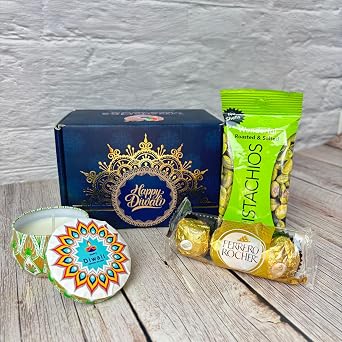 LoveNspire Premium Diwali Gift Hamper Box - Festive Diwali Gift Set with Candles Chocolates Dry Fruits & Happy Diwali Stickers - Ideal for Corporate Family Friends & Office Presents Pack Of 1