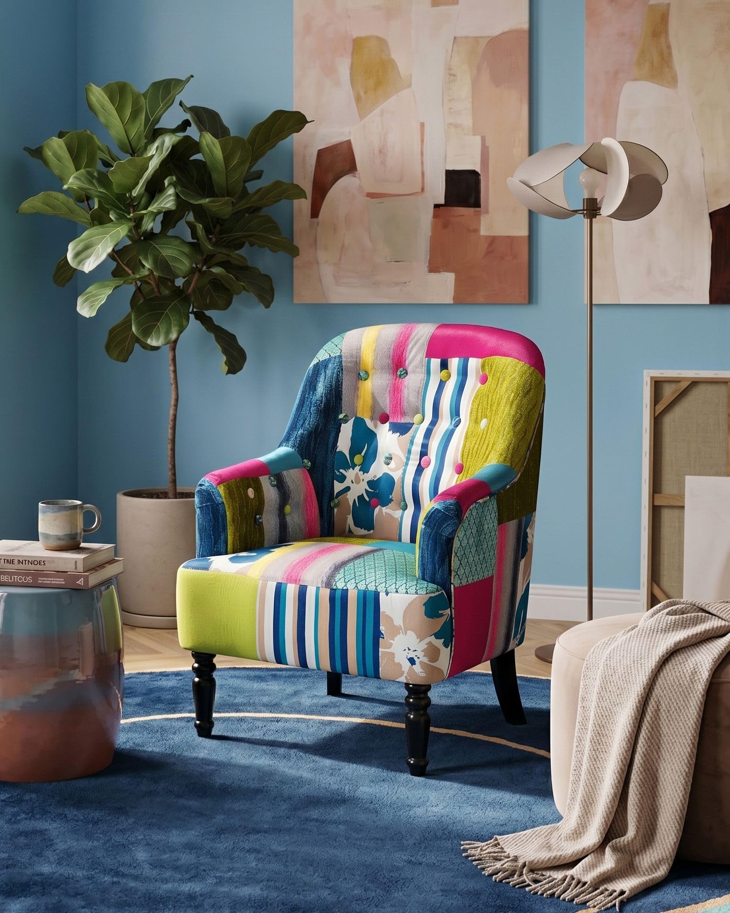 Beliani Trendy Sessel Polsterbezug dekorative Rückenlehne/Füße Patchwork bunt Mandal