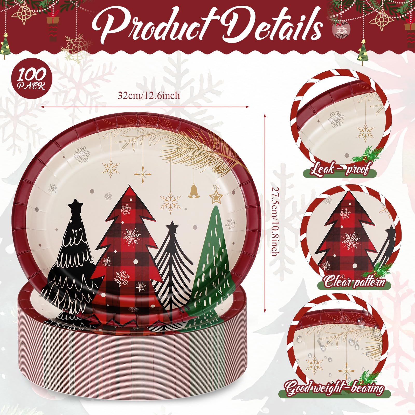 Havawish 100 platos de papel ovalados de Navidad, bandejas desechables para fiestas, platos ovalados de papel de Navidad, platos grandes para servir dulces, galletas, cenas, suministros de boda (árbol
