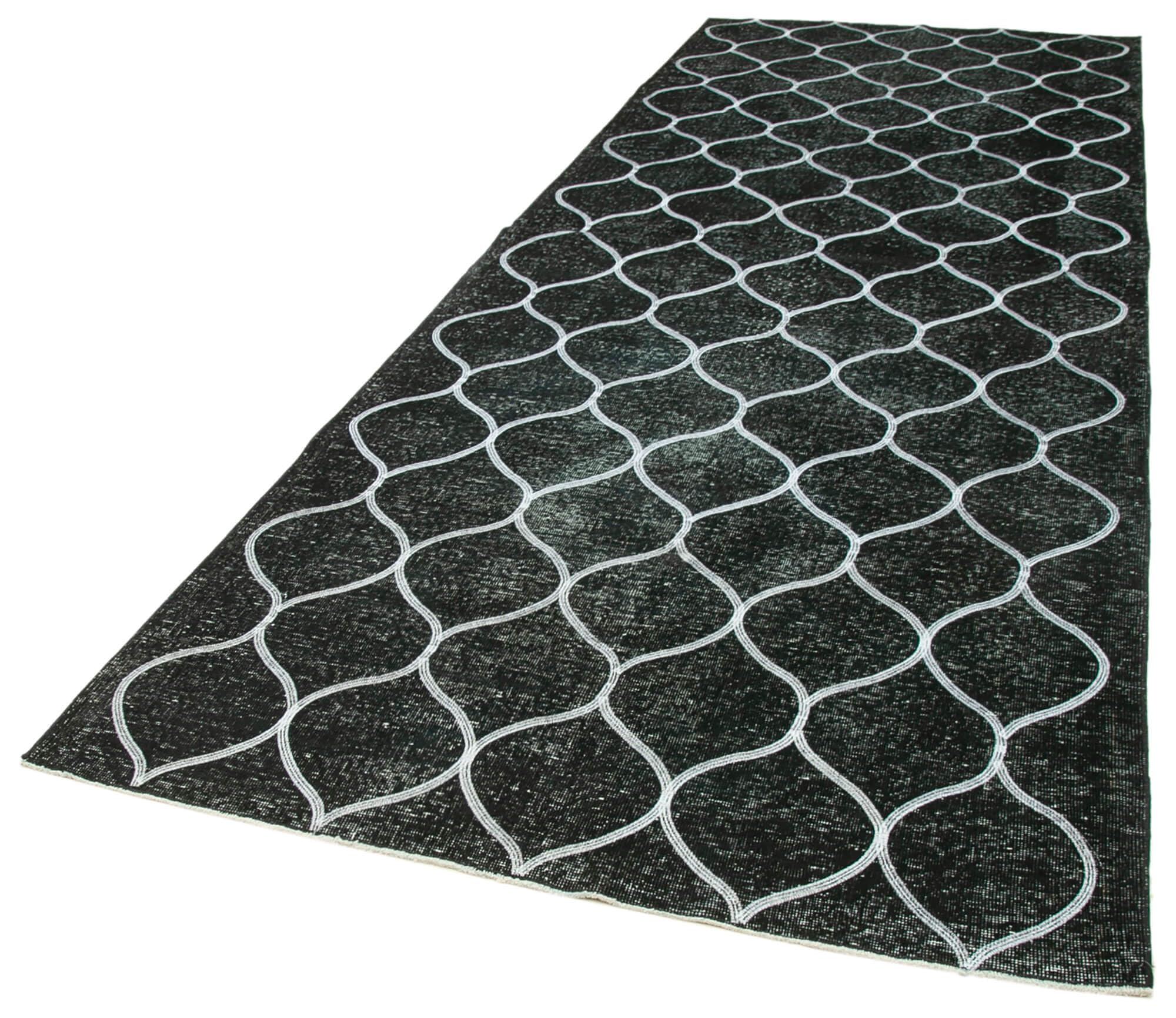 49 x 130 - 145 x 396 Cm Geometric Carpet Black Geometric Bohemian Wool Cotton Handmade Handknotted Vintage