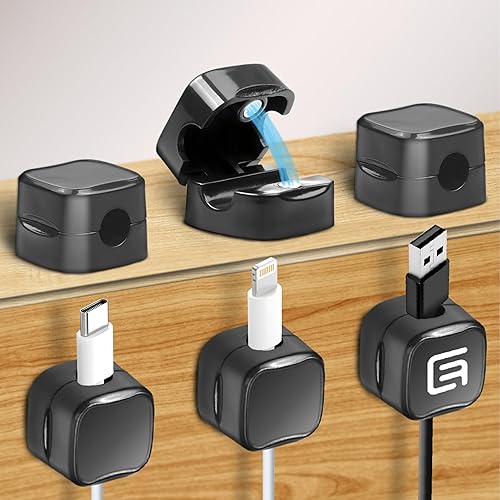 Miniatura 7 de Organizador magnético de clips para cables, paquete de 10 organizadores de cables, organización de cables debajo del escritorio para oficina