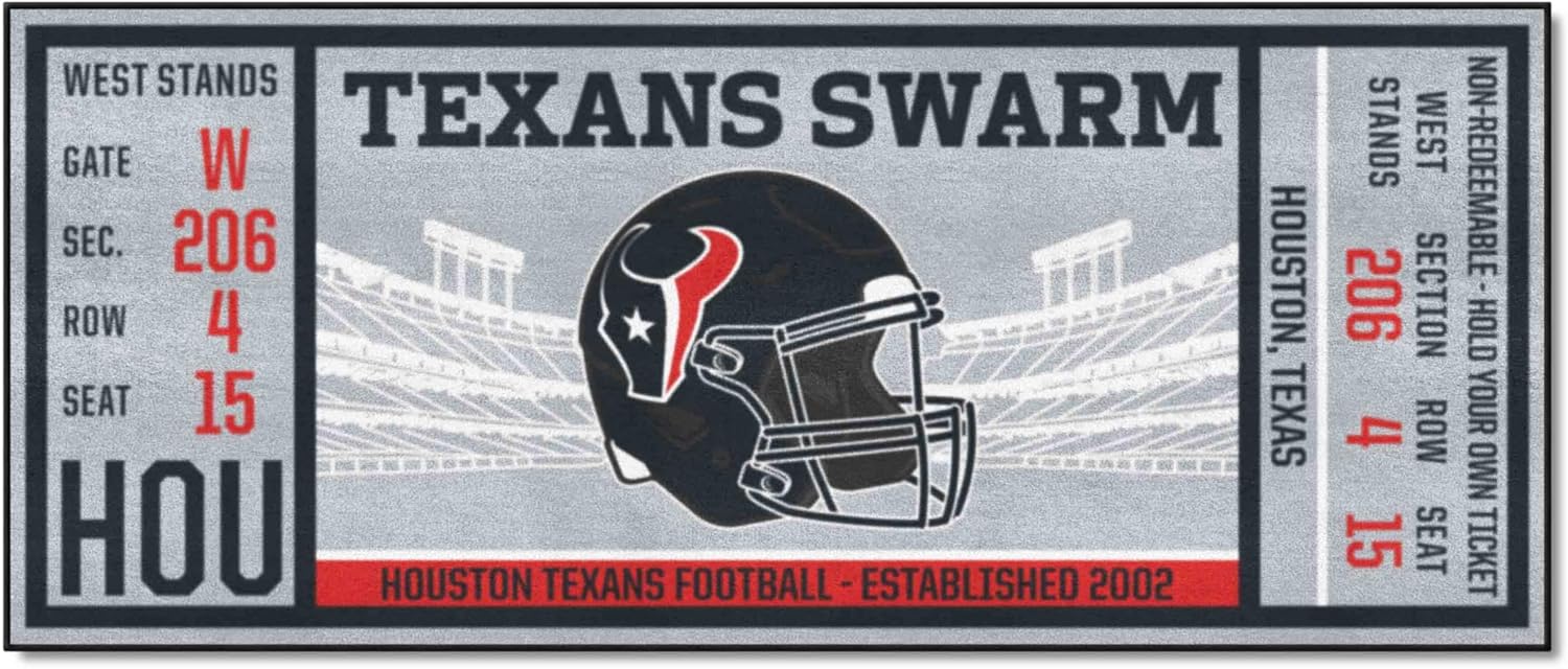 FANMATS 23122 NFL - Houston Texans Ticket Design Runner Rug - 30in. x 72in. | Sports Fan Area Rug, Home Decor Rug and Tailgating Mat
