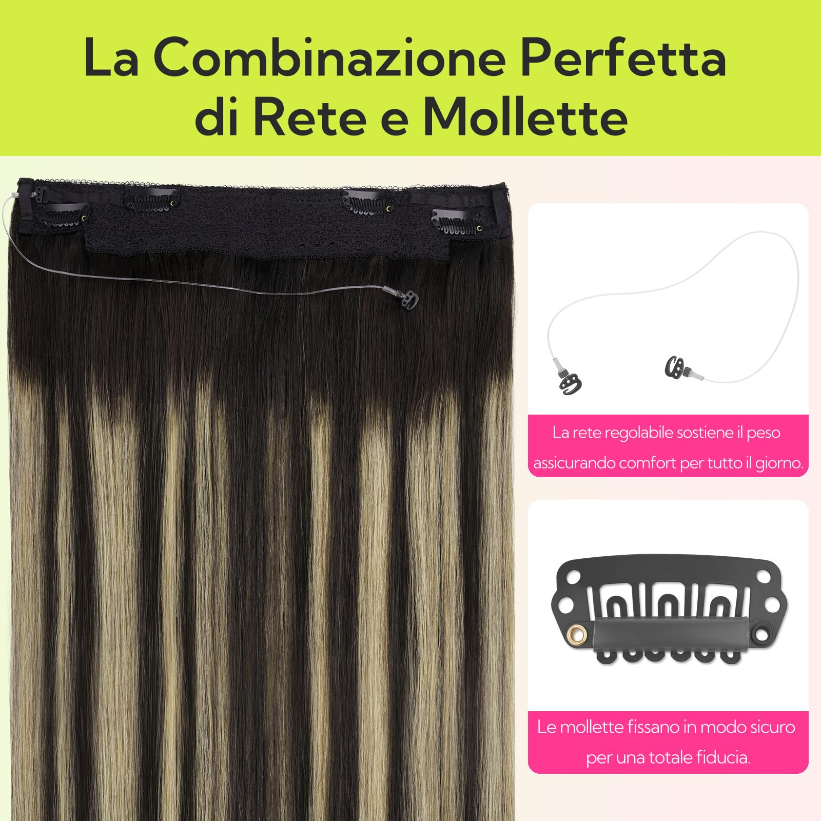 hotbanana Extension Capelli Veri con Filo Invisibile, 40cm 95g Nero Naturale a Biondo Chiaro Capelli Umani Remy Lisci, Invisible Wire Hair Extensions, Extension in Capelli Veri Invisibles