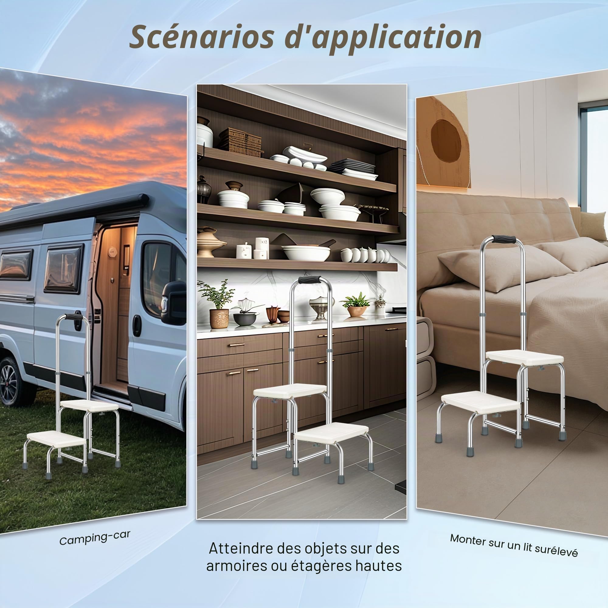 Mobile Sécurité-Tritt Badewanneneinsteegshilfe Senioren, réglable en hauteur anti-glissement,2 escaliers avec poignée de maintien,Pour Badewannentritt lits,véhicules et baignoires,cuisine