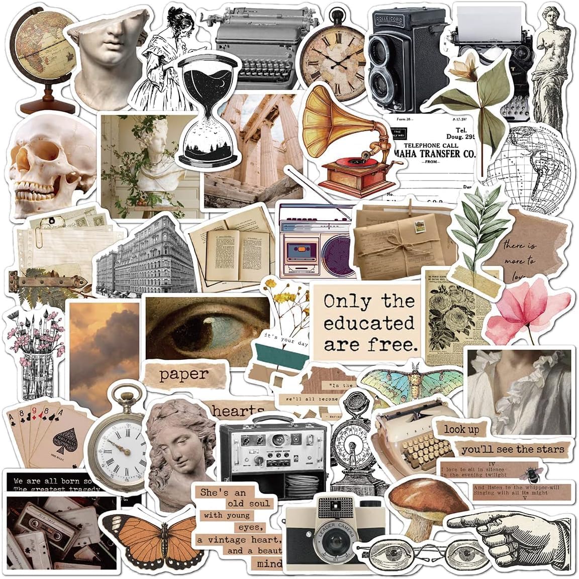 Titu Ki Baatein Old Times Vintage Stickers Scrapbook Supplies, Maxeaf 50PCS Nostalgia Retro Stickers for Planner Scrapbooking Laptops Art Journaling Gift Wrapping