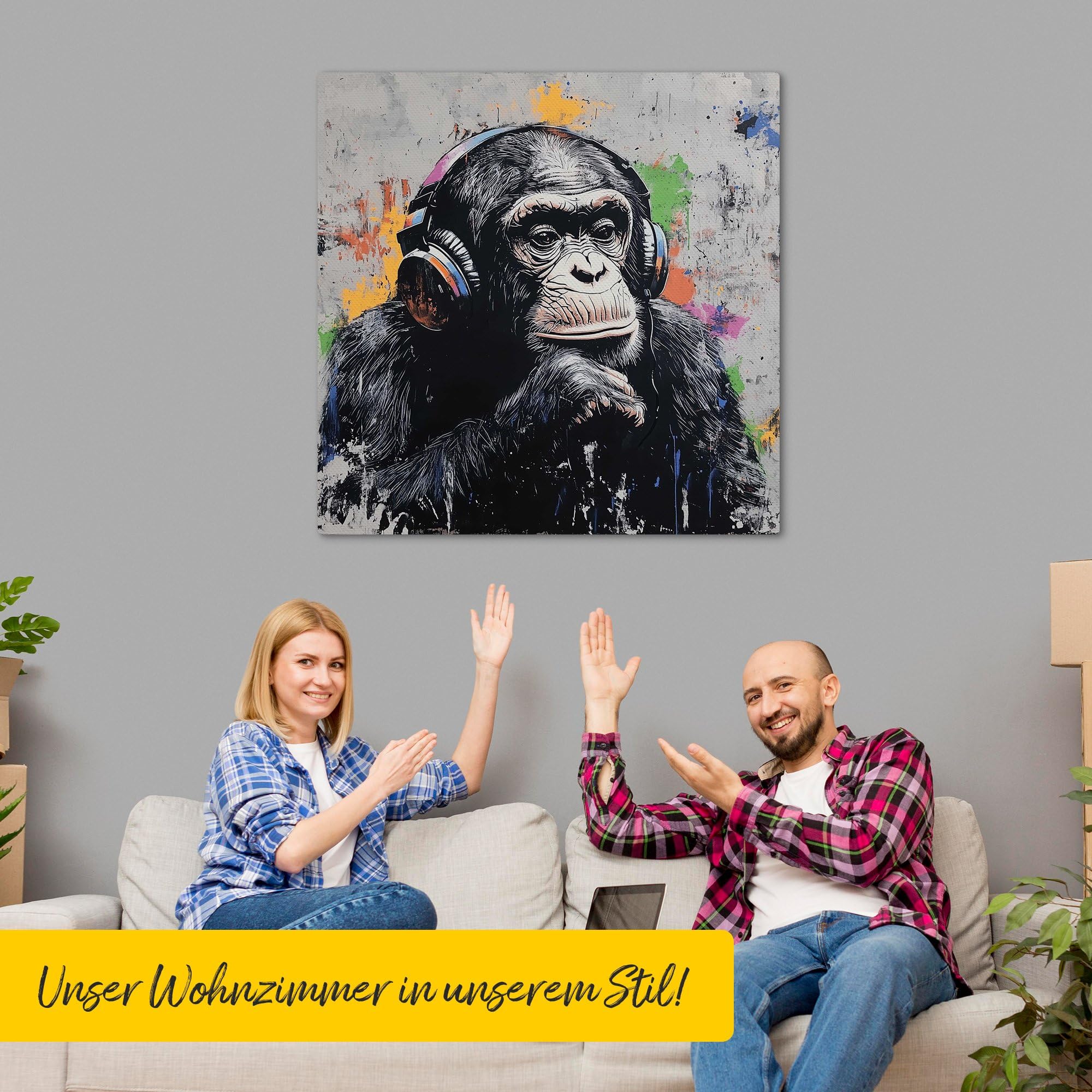 Banksy Leinwand Keilrahmen Robokunst 100x100cm - Street Art - Wandbild | Banksy Wandbild auf Leinwand, 100x100cm, Motiv Robokunst, Quadratisch, Street Art, 2cm Holzrahmen, matter Kunstdruck