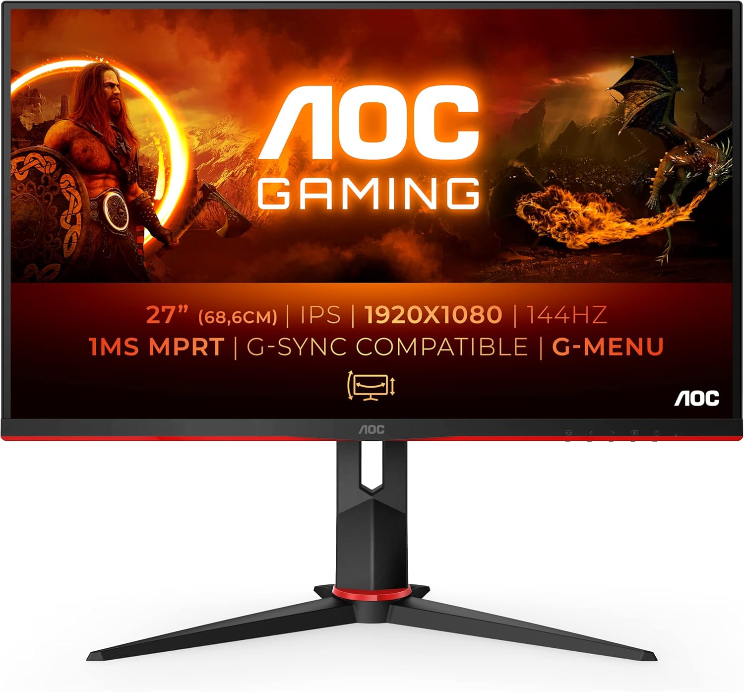 AOC Monitor FHD Gaming LED 27″ 144Hz 1ms (1920 x 1080) (27G2/BK)