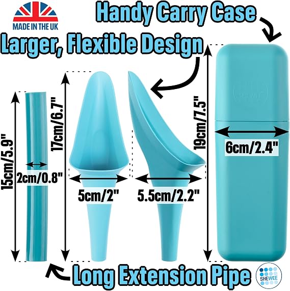 SHEWEE Flexi + Case Female Urinal – Made in the UK – Reusable & Portable Urination Device. Festival, Camping, Car, Hiking Essentials for Women. Stand to Pee Device W/Travel Case and Extension Pipe