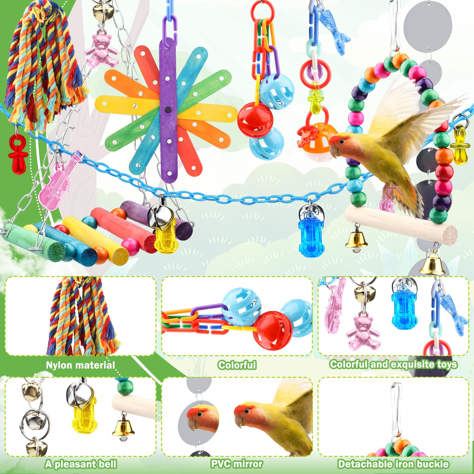 QUOZUO 9 Pcs Parakeet Cockatiel Bird Toys - Image 4