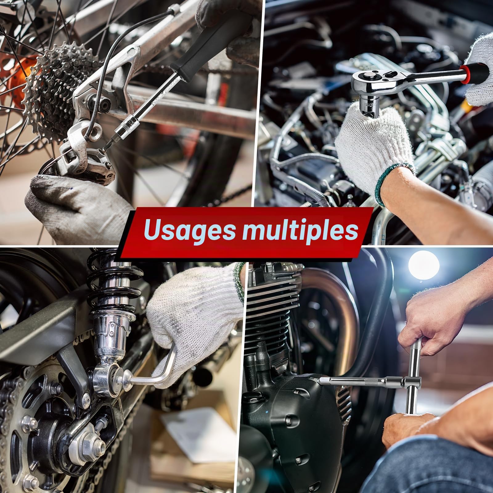 TLGREEN Ensemble de 108 pièces de clés à douille Cr-V avec 1/4" et 1/2" à 72 dents, clé à cliquet réversible à six pans, embouts de clé à douille pour voiture, moto, vélo, usage domestique