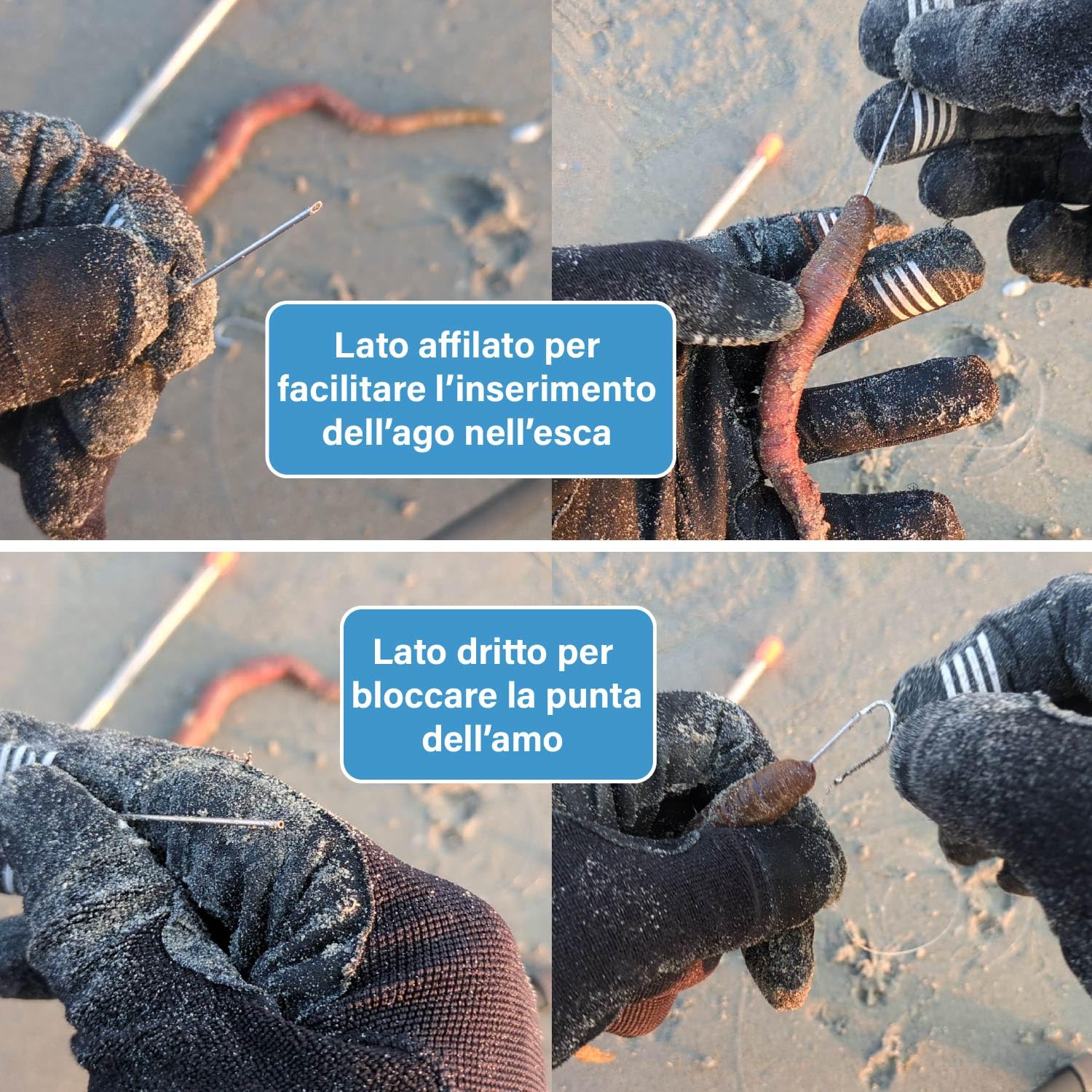 F2M - Scatola di 5 aghi da pesca cavi per escher verso sardine crostacei molluschi - confezioni di aghi da locher + rulli filo da legatura - Lotti aghi + legatura esche - Pesca mare acqua dolce