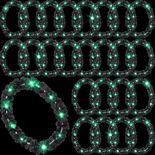 Miniatura 8 de Sherr 24 piezas de Leis hawaianos LED de Navidad, collar de Leis con flores de arco iris, flores hawaianas con luces LED, suministros de fiesta de