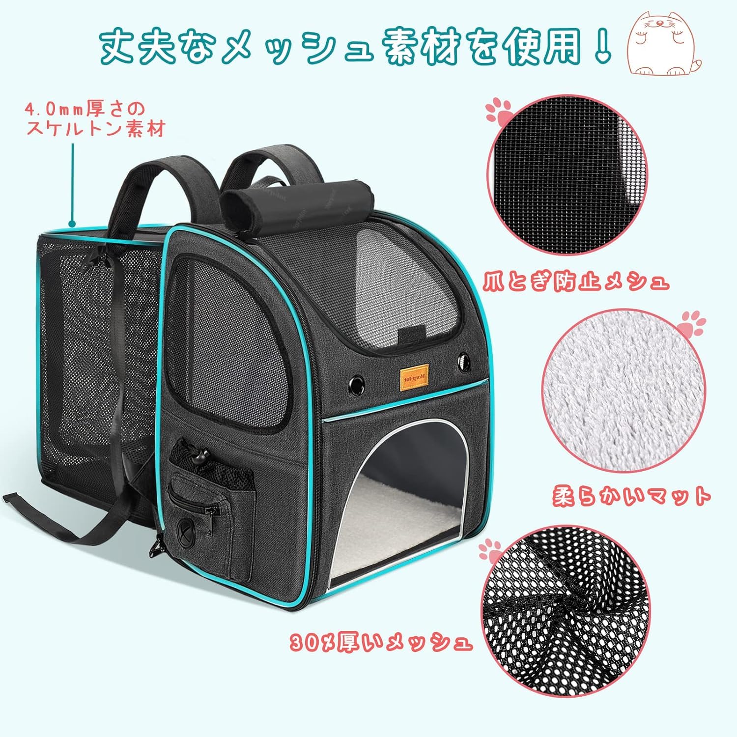 Amazon.co.jp: 猫 キャリー バッグ Morpilot 四面拡張可能 2WAY