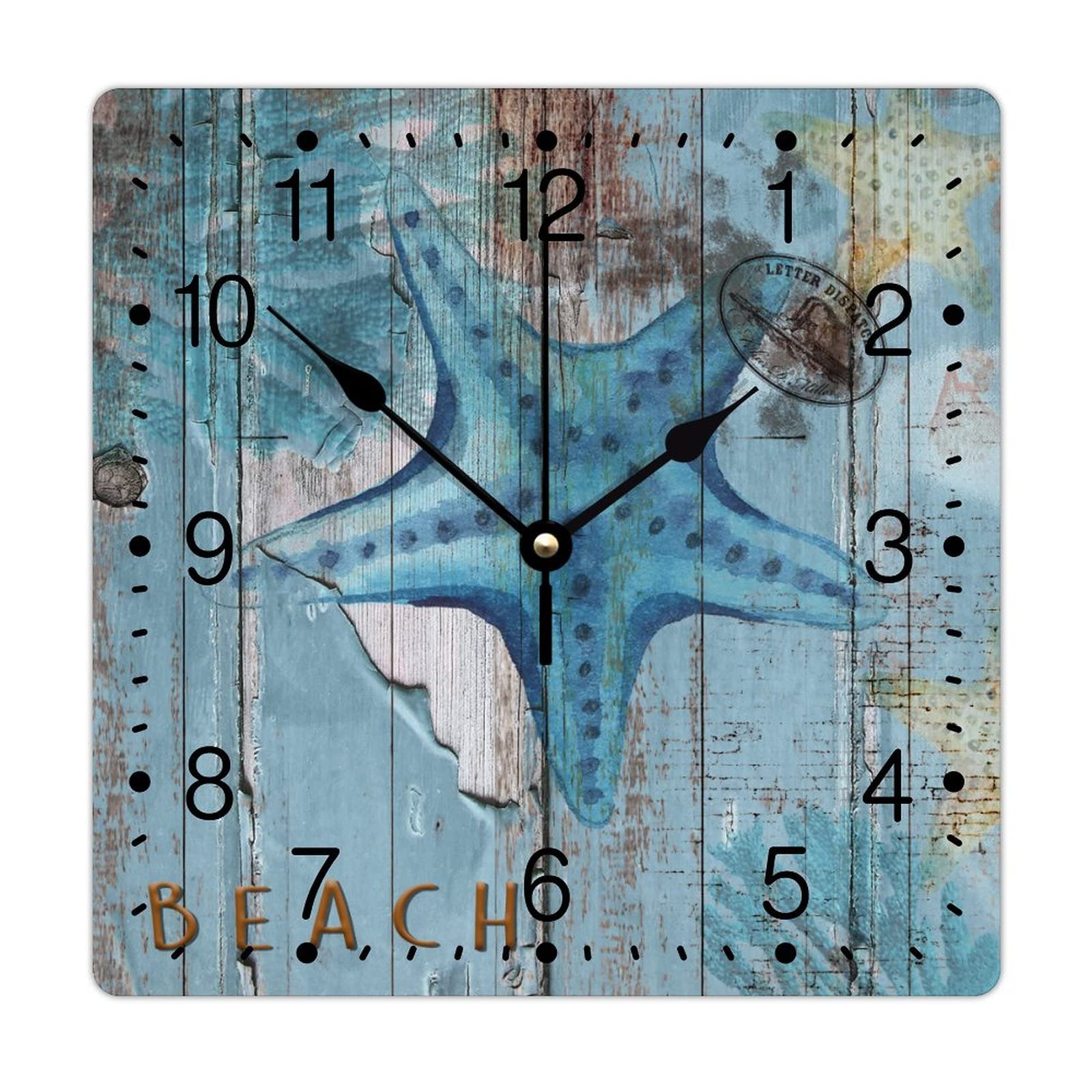 Horloge murale carrée décorative pour salon et cuisine style océan
