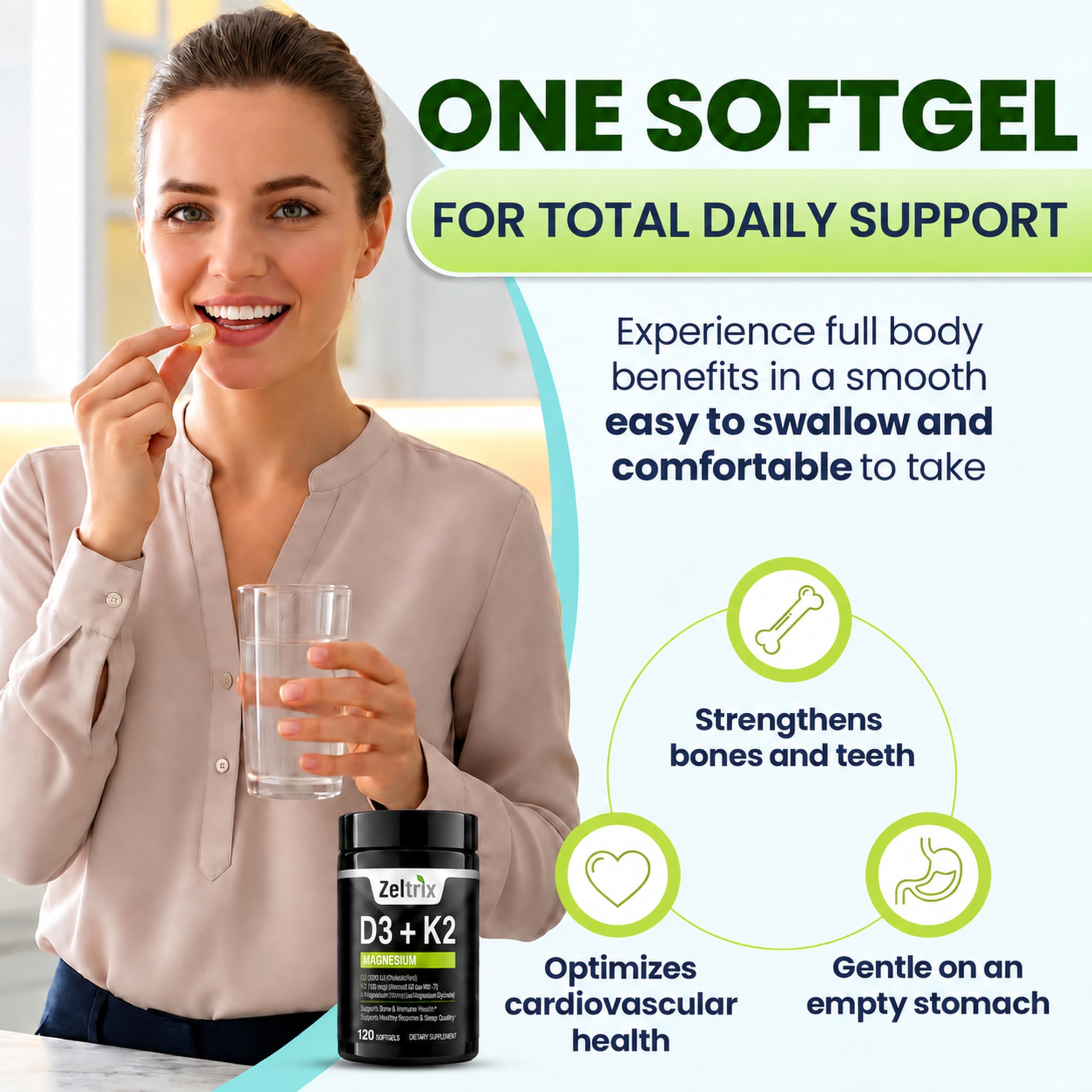 Vitamin D3 + K2 2000 IU MK-7 Magnesium Glycinate 120 Softgels Oil — Amazon image 2