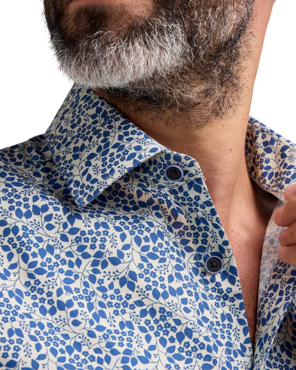 Double TWO Camicia da uomo classica con stampa floreale a maniche lunghe con bottoni