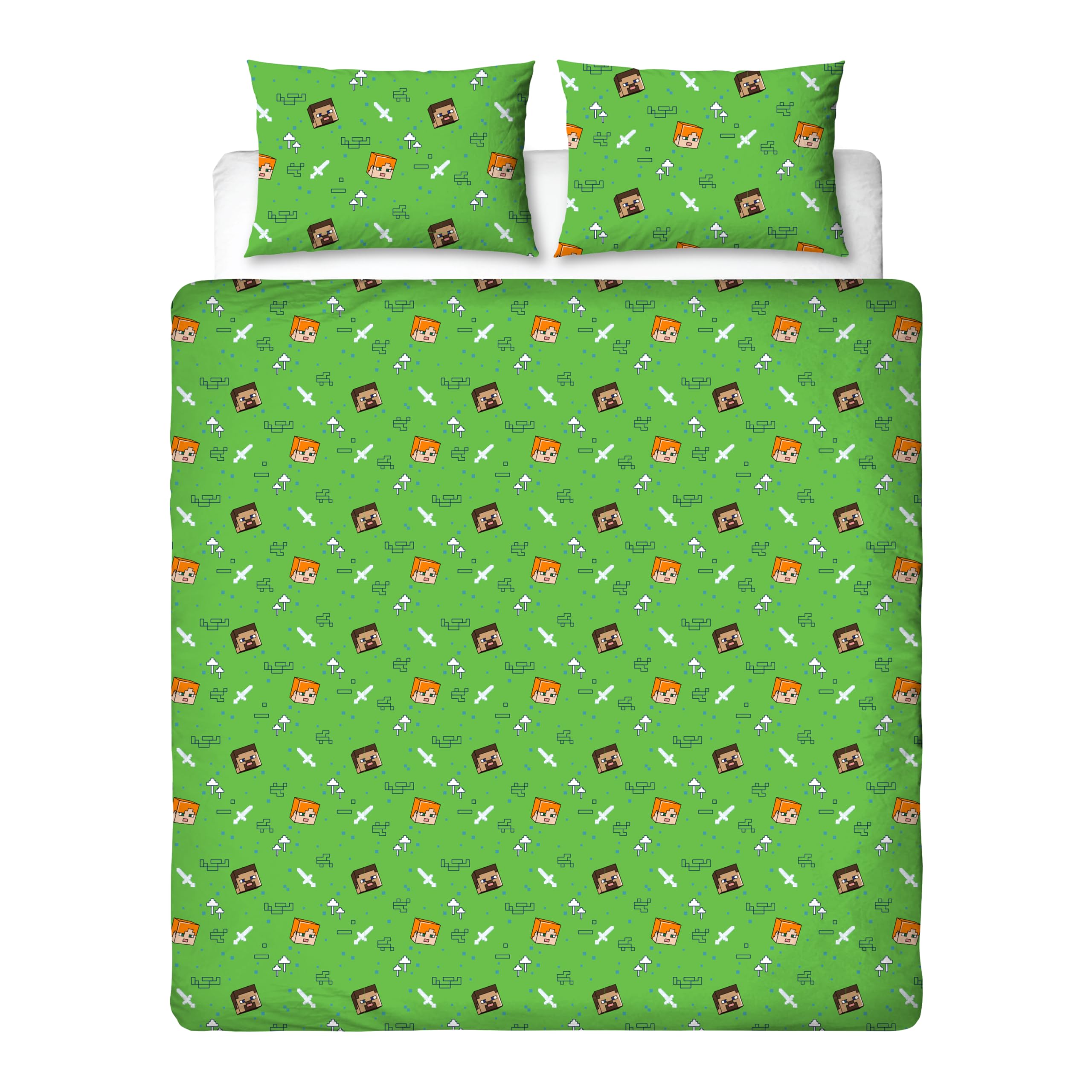 Set copripiumino matrimoniale ufficiale del film Minecraft di Character World | Biancheria da letto reversibile a 2 lati con design Levels e federe abbinate | Set letto matrimoniale
