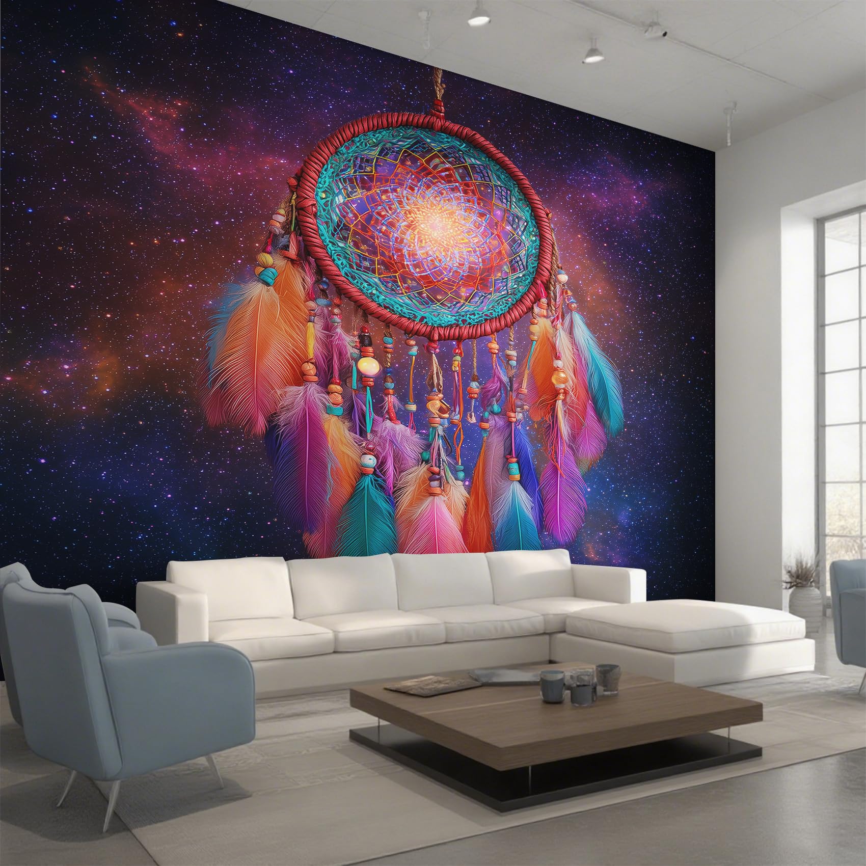 Generisch Vlies Fototapete Traumfänger 450x315 cm, Tapete Lila Tapeten Vliestapete Wohnzimmer Bohemian Indian Dreamcatcher Schlafzimmer Wandtapete Ornamente Mustertapete W&51