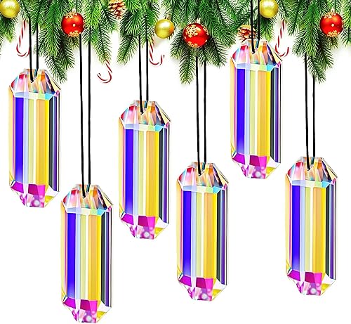 Miniatura 9 de HDCRYSTALGIFTS 6 Pack 3'' Crystal Sun Catchers, Rainbow Maker Hanging Crytals for Windows Sticks Prism Suncatchers for Garden Home Decor Glass 6