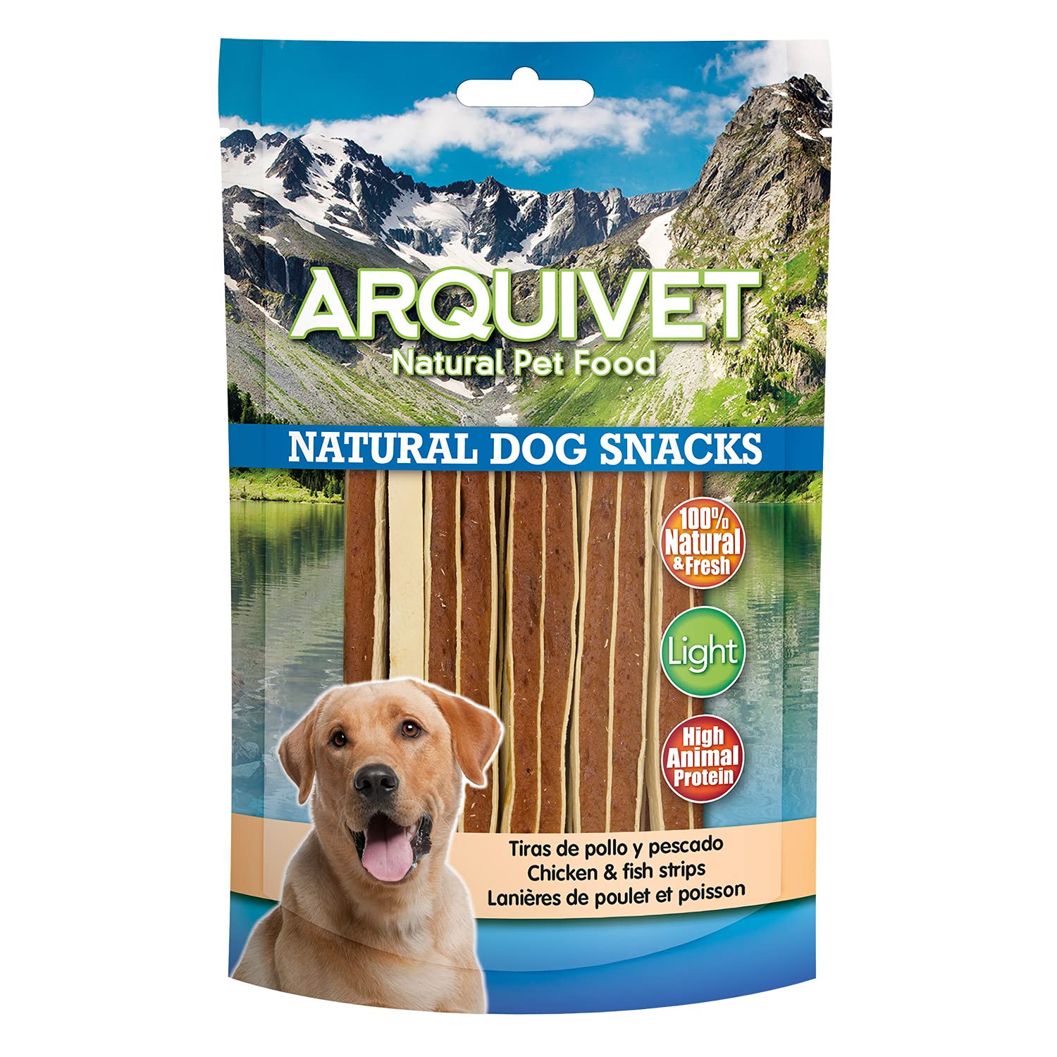 Arquivet Pack 12 Unidades Snacks Tiras de Pollo y Pescado 100 g - Natural Dog Snacks - 100% Natural - Chuches, premios, golosinas para Perros