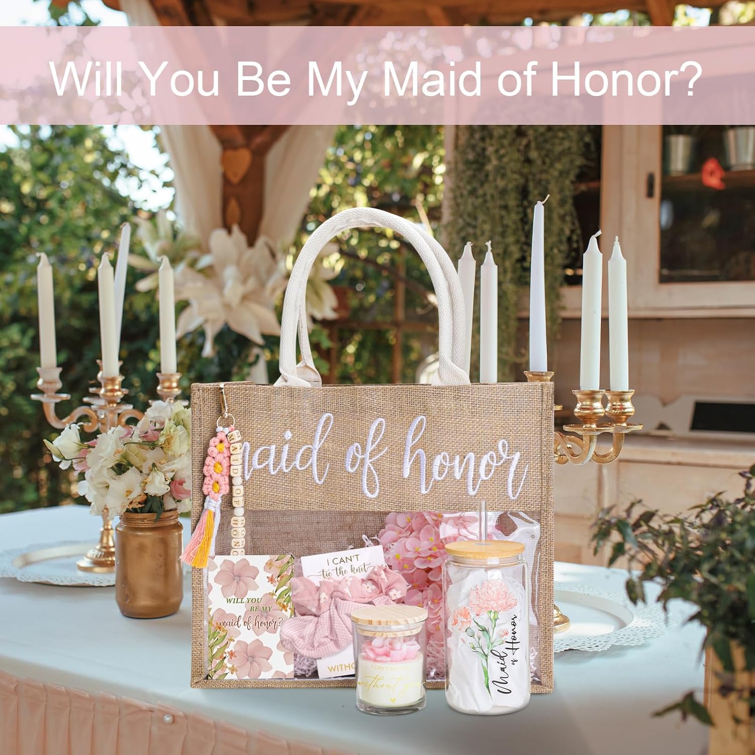 Maid of Honor Proposal Gifts,Will You Be My Maid of Honor Glass Cup Tote Bag Proposal Gifts for Wedding Day - Image 2